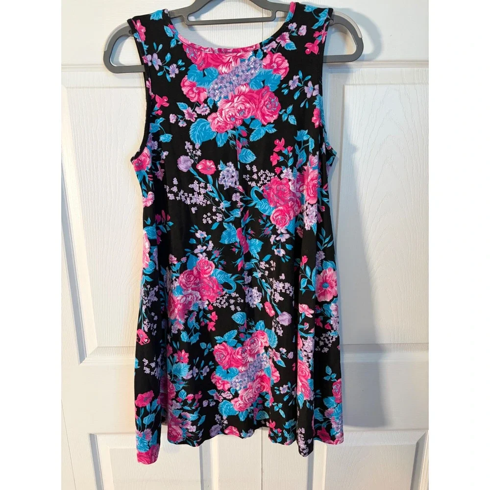Ricrac & Ruffles Girls Black Floral Sleeveless‎ High Low Swing Dress Size M